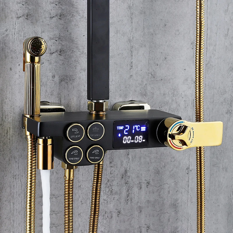 Набор для душа ванной комнаты настенное крепление черная система квадратный