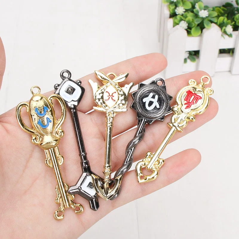 

28pcs/set Fairy Tail Lucy Cosplay Key Keychain Pink Tattoo Heartfilia Sign of the Zodia Gold Key Pendants