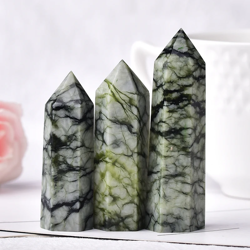 

Natural Crystal Tree Grain Stone Home Decor Quartz Crystal Point Healing Stone Hexagonal Prisms Obelisk Wand Treatment DIY Gift