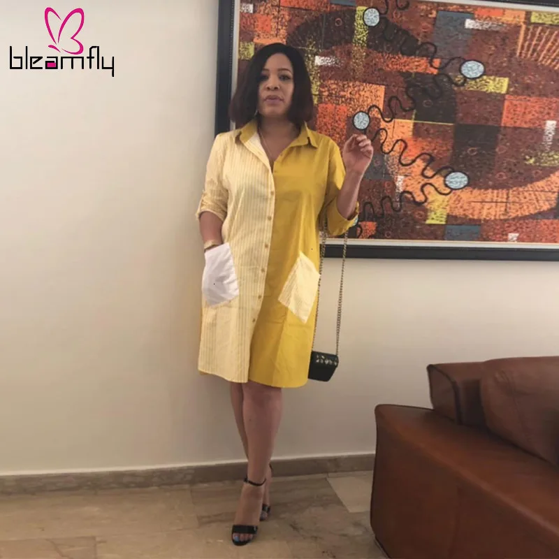 Полосатое платье рубашка с карманами женская одежда осенняя Повседневная