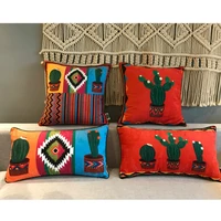 2022 cushion cover decorative pillow case mexico style passion red ground cactus print soft chenille art room sofa coussin