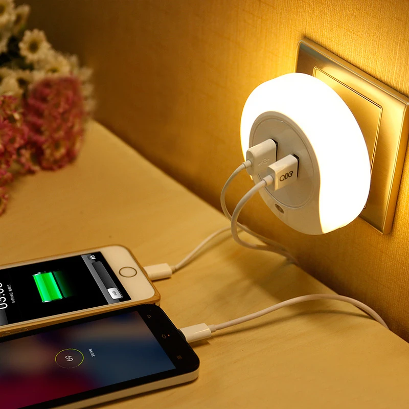 

1PCS LED Night Light with 2 USB Port for Mobile Phone Charger Light Sensor Atmosphere Lamp For Bedroom Living Room Dropship