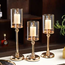 Glass Candle Holder Home Decoration Wedding Centerpieces for Table Gold Metal Candlesticks Home Decoration Living Room Decor