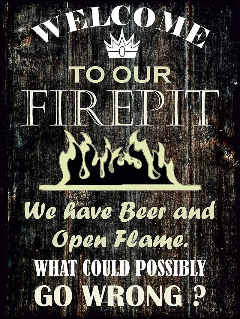 

SmartCows 8 X 12 Novelty Funny Sign Welcome to Our Firepit Vintage Metal Tin Sign Wall Sign Plaque Poster for Home Bathroom and
