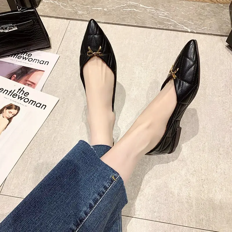 

High heels flat Shoes retro all-match soft Casual soles four Seasons Pointed toe Work Shoes Shallow mouth Comfortable High heels