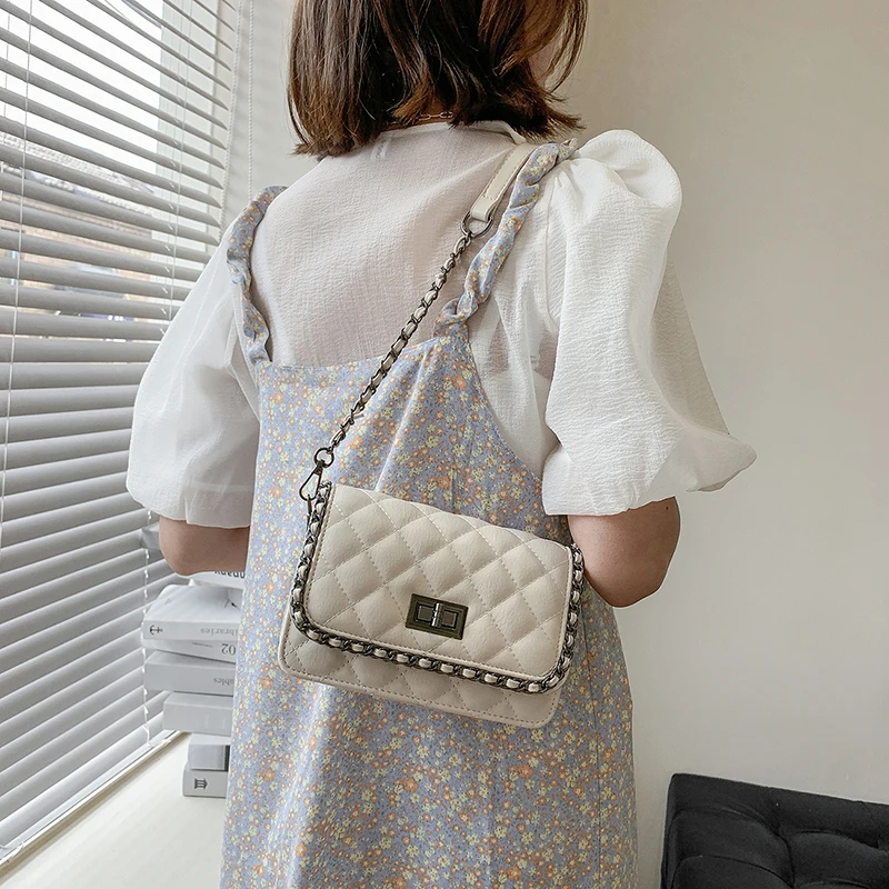 

Fashion New Handbags PU Leather Women Bag Small Chain Lozenge Shoulder Bag Lock Stereotypes Lattice Bags for Women 2021 Purses