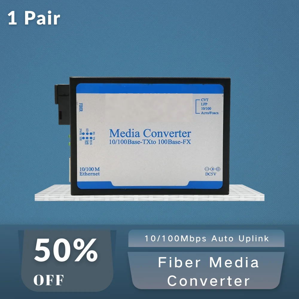 

1Pair Single Mode Simplex SC Port Fiber Media Converter 100Mbps Auto Uplink RJ45 Optical Transceiver