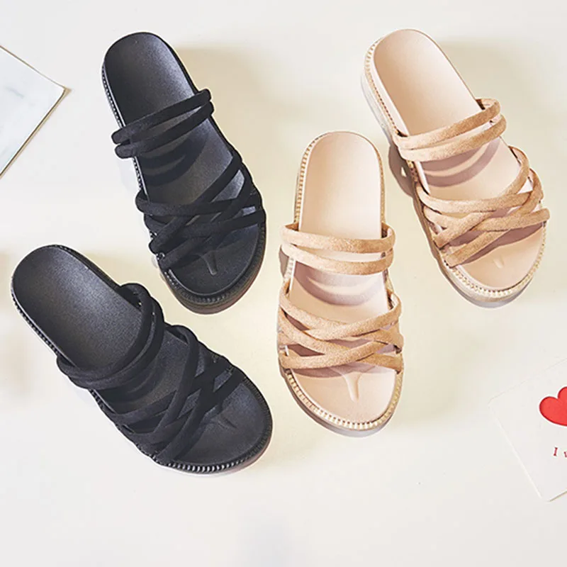 Сандалии женские простые на толстой подошве в Корейском стиле без шнуровки |