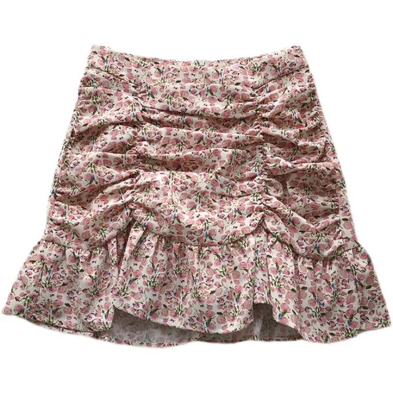 

Женская юбка с высокой талией, трапециевидная юбка с оборками и цветочным принтом, в Корейском стиле, лето