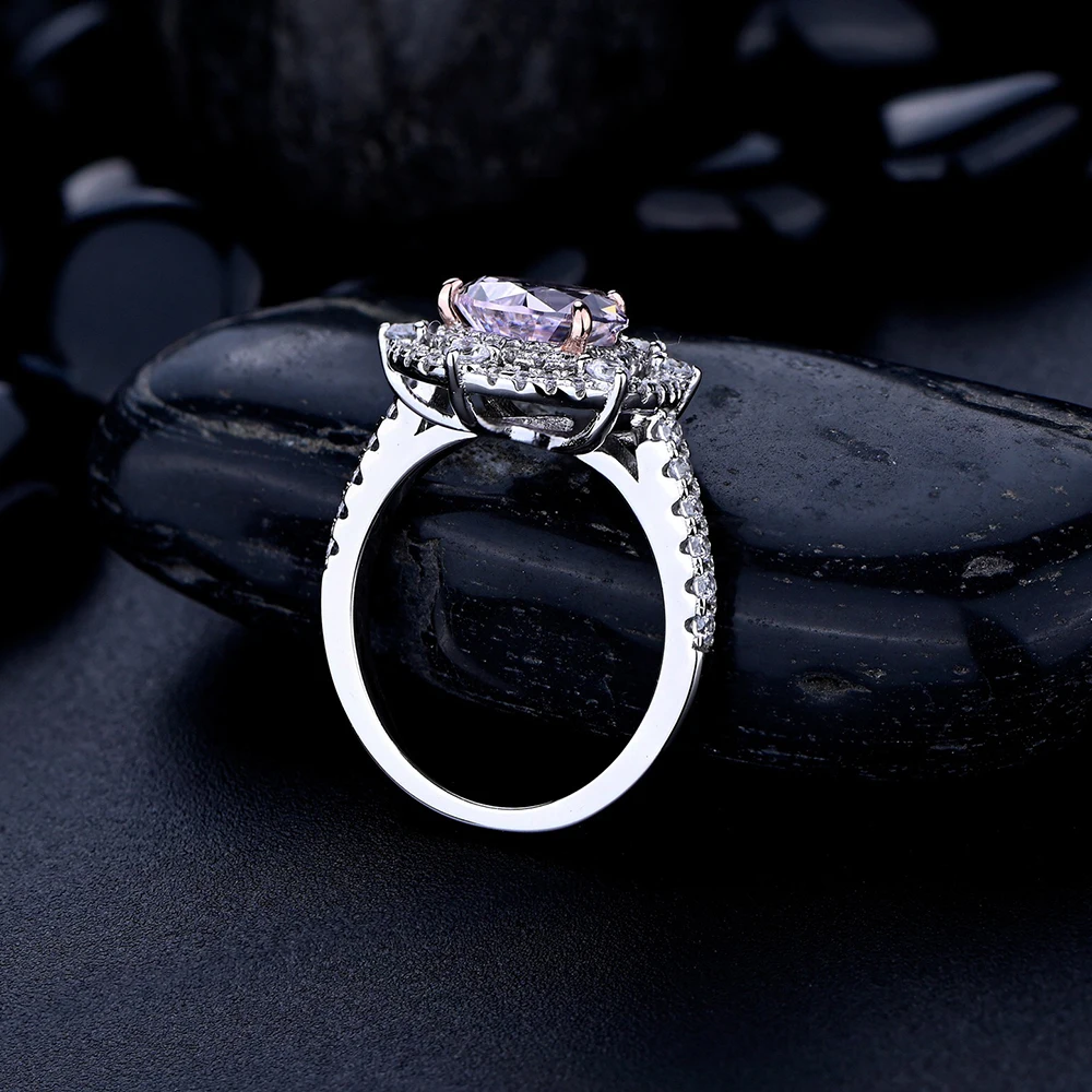 

Fashion 925 Sterling Silver 7*10mm Pink High Carbon Diamond Halo Ring for Women Wedding Eternity Ring Engagement Party Gift
