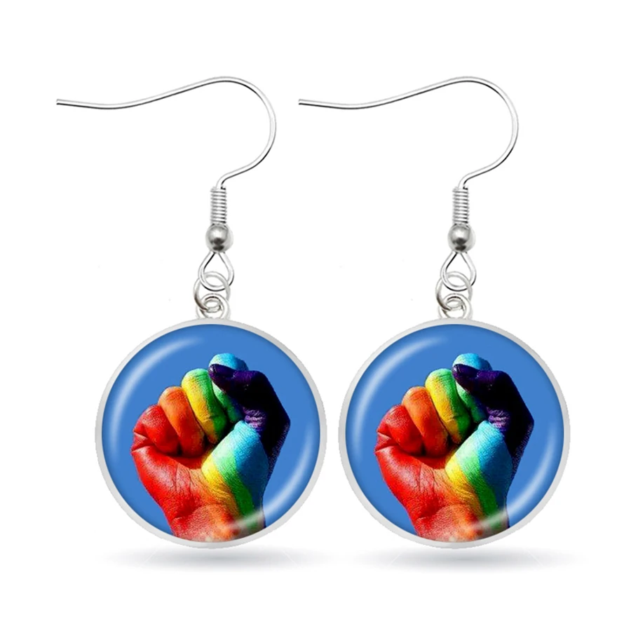 ЛГБТ гордыня Радуга серьги лесбиянок стекло кабошон кулон Висячие для женщин