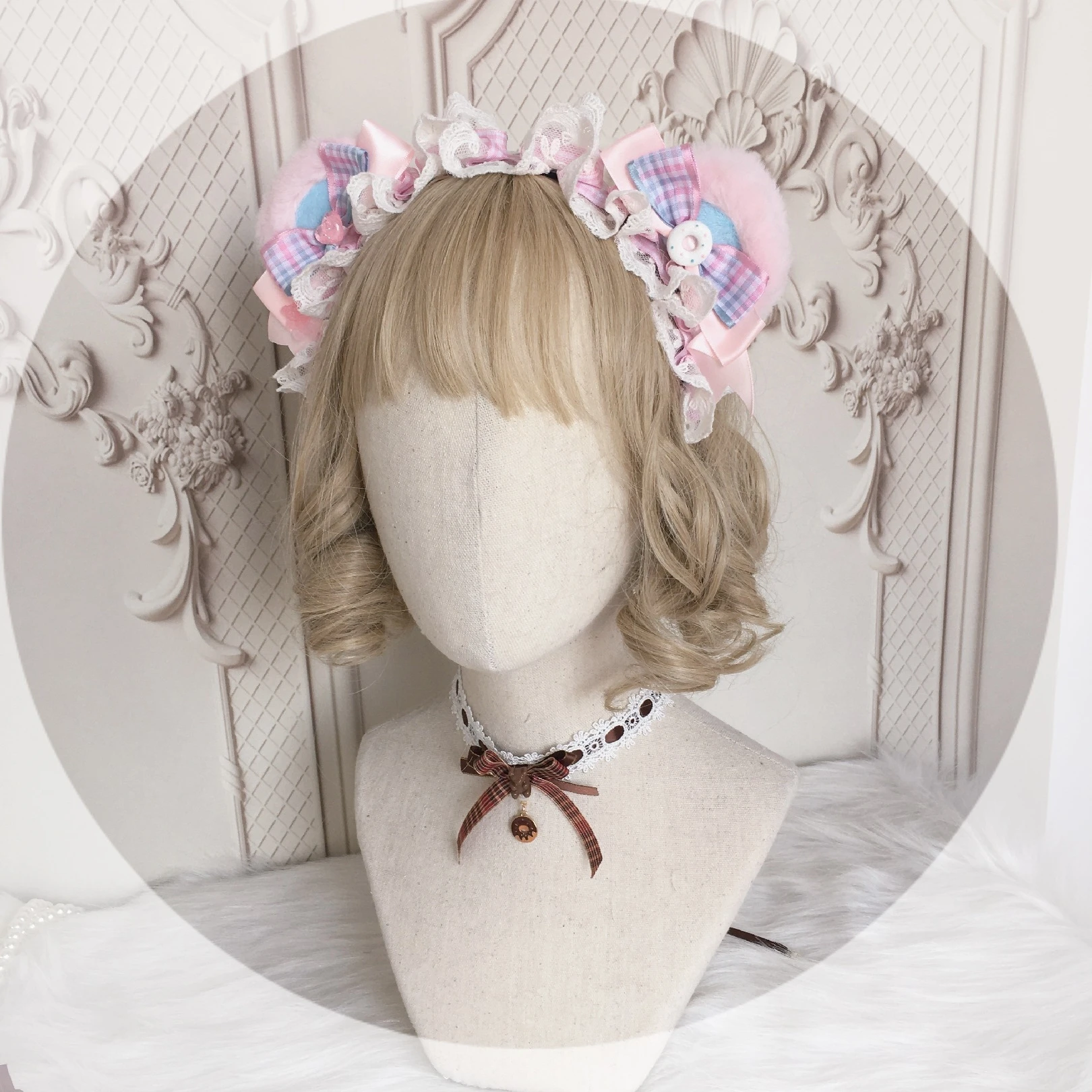 

Bear Ears Bowknot Plush Cute Headband Hair Accessories Pink Red Japanese KC Sweet Soft Sister Lolita tiramisu Headdress Cosplay