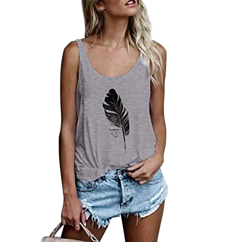 Женский летний модный Свободный Повседневный жилет с принтом перьев Футболка