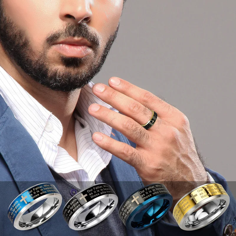 Модное гравированное Библейское кольцо с крестом Иисуса для мужчин в стиле хип
