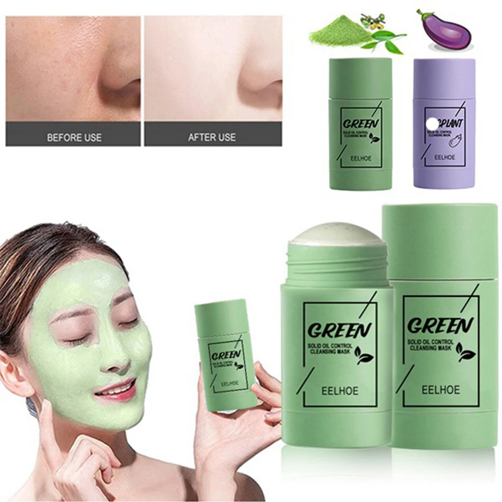 

Green Tea Oil Control Deep Cleansing Solid Mask Anti-Acne Purifying Clay Stick Mask Shrink Pores Anti-Aging Face Skin Care Mask