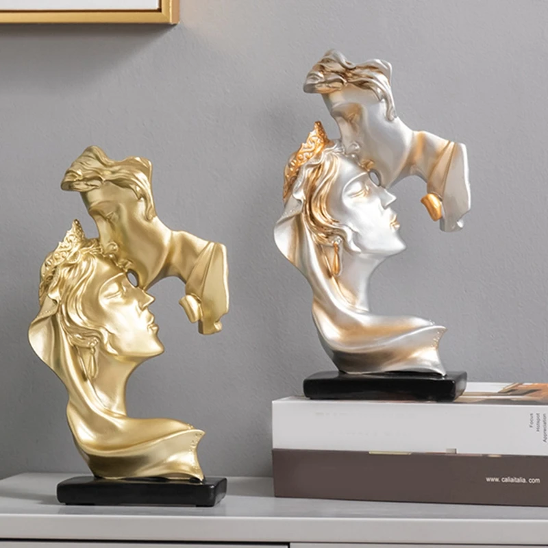 

Kissing Couple Statue Desktop Ornament Home Decoration Resin Handicrafts Simple Design Sculpture Party Festival Decor