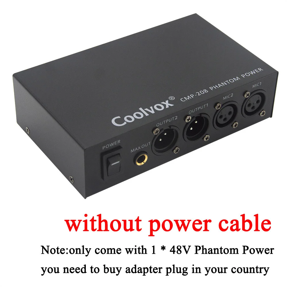 without power cable Coolvox профессиональный DC 48v двойной смешанный внешний фантомный источник питания для конденсаторных микрофонов оборудование для записи музыки 100 V-250 V - Цвет: without power cable
