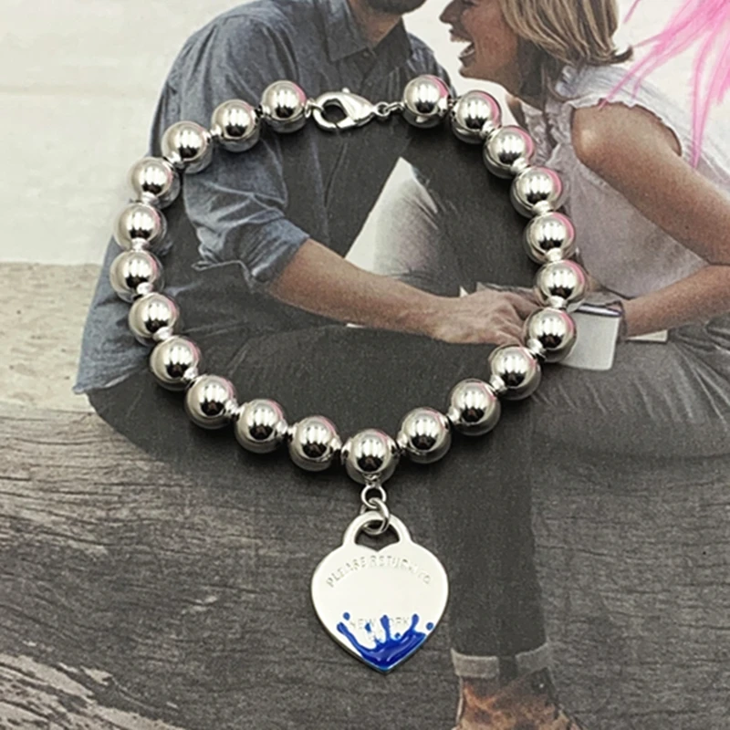 Браслет из серебра 925 пробы с эмалью в форме сердца 8 мм | Украшения и аксессуары