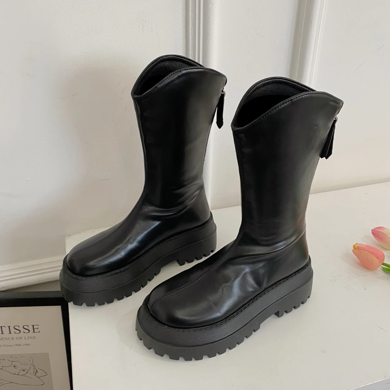 

platform ladies fashion boots chunky heel wedges mid calf women boots casual brand thick bottom winter shoes woman