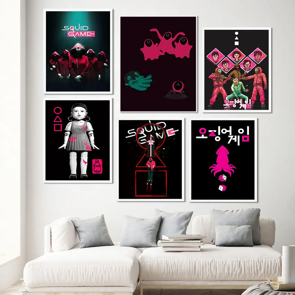 

Cartoon Korean Popular TV Show Canvas Painting Gangster Squid Character Game Minimalist Style Poster Modern Home Decor Pictures