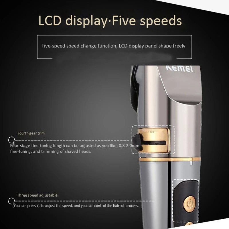 

Kemei Trimmer Clipper Men Digital Beard Trimmer Body Face Hair Clippers Adult Cordless Hair Cutting Machine EU Plug