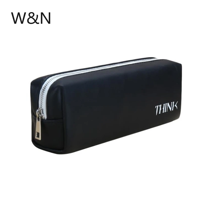 Черный кожаный пенал школьный для мальчиков и девочек милый большой