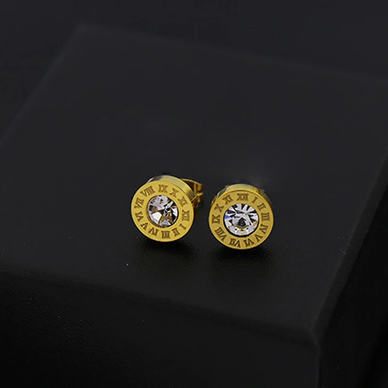 Серьги пусеты из титановой стали высокого качества с римскими цифрами розового