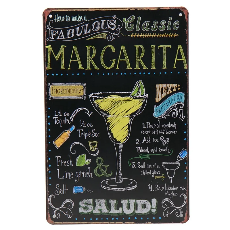 F Mojito мартини Коктейльные вывески Стиль Бар Паб до ретро-наклейки металлическая пластина плакат живопись винтажная жестяная вывеска Tintin домашний декор H34 - Цвет: F