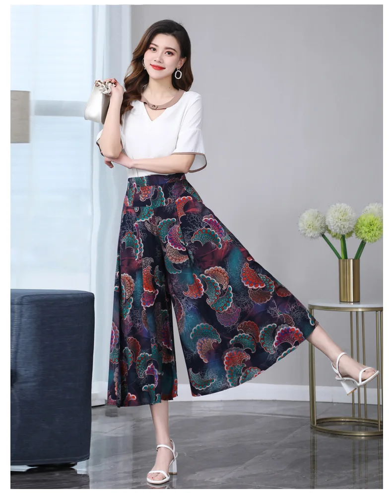 

Summer Women's Clothing 2021 Claf-Length Wide Leg Pants Skirt Plus Size Sweatpans Women Printed Trousers for Female Flare Pants