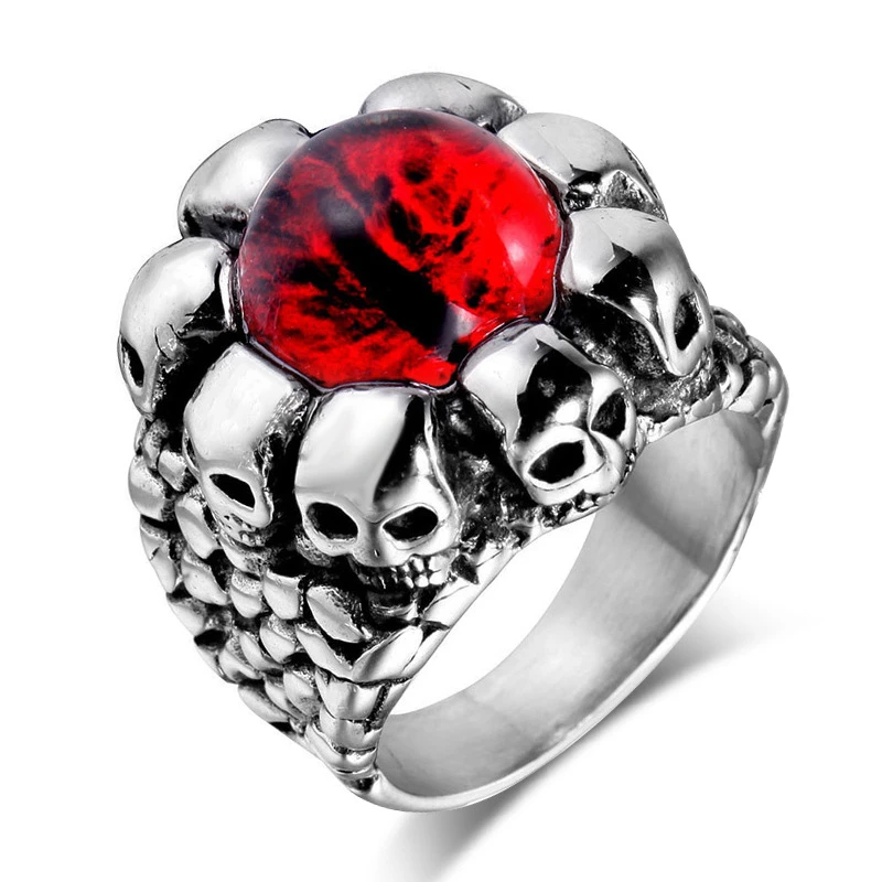 

Punk exaggerated skull and tiger eye personality male ring ghost head alloy ring boys ring ring wholesale