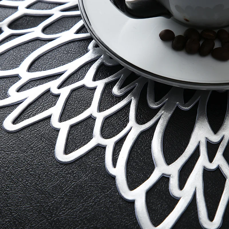6/4PCS Round Placemats Restaurant Hollow PVC decoration Meal Mat Anti-hot Dining Table Line Steak Plate Pad Flowers | Дом и сад
