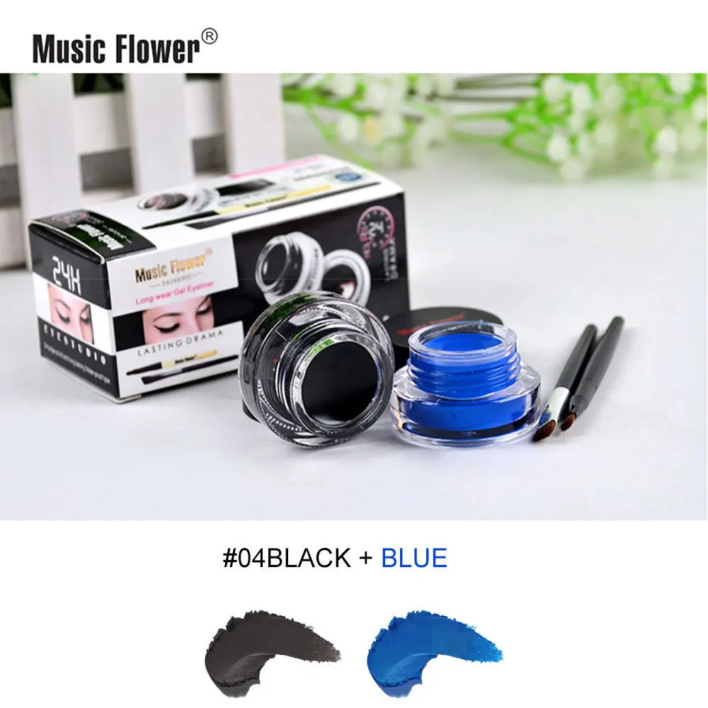 Black and Blue Коричневый+ черный 2 в 1 Подводка для глаз гелевая водостойкая макияж густая гладкая подводка для глаз крем стойкий с 2 кистями для макияжа для женщин - Цвет: Black and Blue
