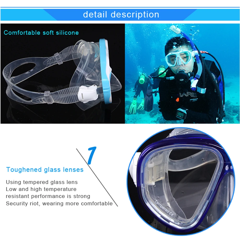 

Swimming Goggles Diving Snorkeling Glass Diving Mask Scuba Snorkel Watersports Equipment Toughened Tempered Glass