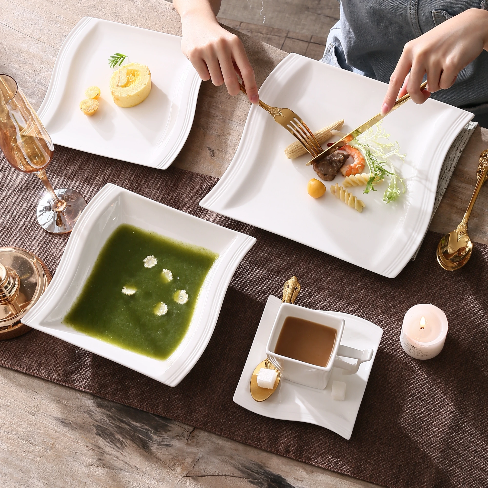 Малакаса Флора 60 шт. белый фарфоровый столовый набор с 12 * чашкой блюдцем