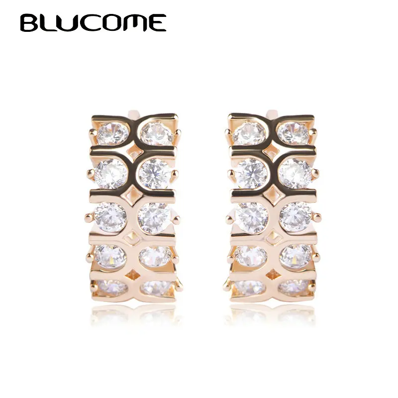 Женские серьги с фианитами Blucome золотистые медные полным покрытием Ювелирное