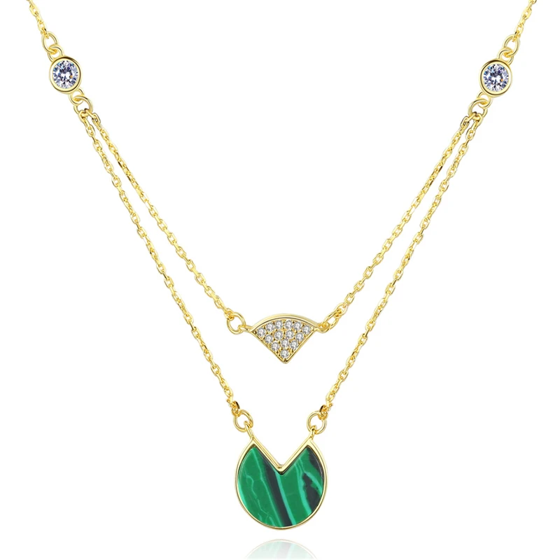 

New S925 Sterling Silver Malachite Emerald Green Pendant Sexy Double Clavicle Chain Female Necklace Banquet Accessories