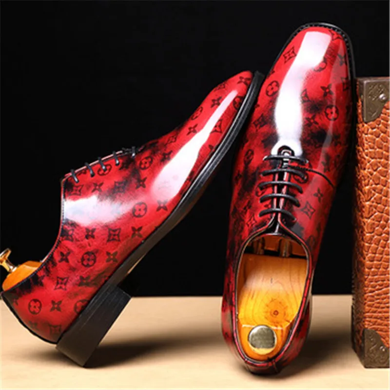Туфли мужские из лакированной кожи роскошный брендовый дизайн заостренный носок