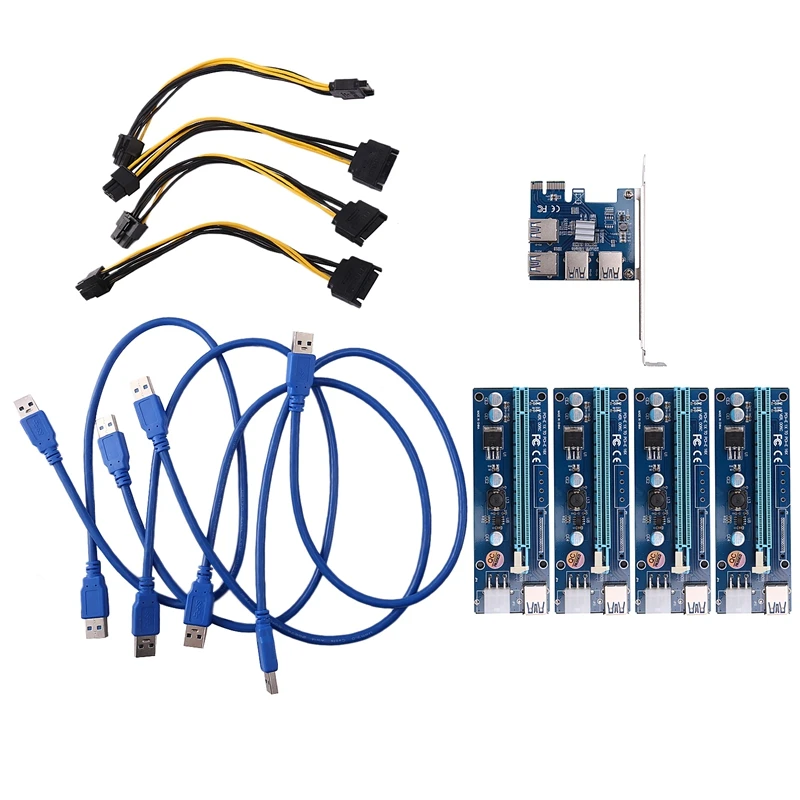 

PCI-E to USB Riser Board 1 to 4 Adapter 4-Port PCI-E to USB 3.0 Extender Card PCIe Port Multiplier Card Mining Accessory
