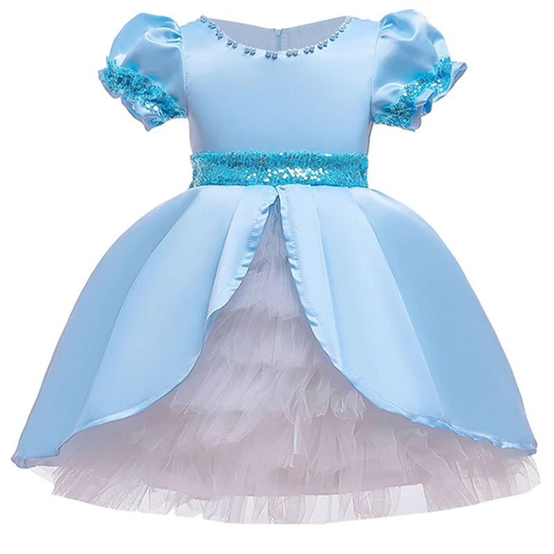 Light blue Новогоднее платье для маленьких девочек 0-24 мес., 1 год, платья на день рождения для маленьких девочек, кружевное платье принцессы для дня рождения, Vestido - Цвет: Light blue