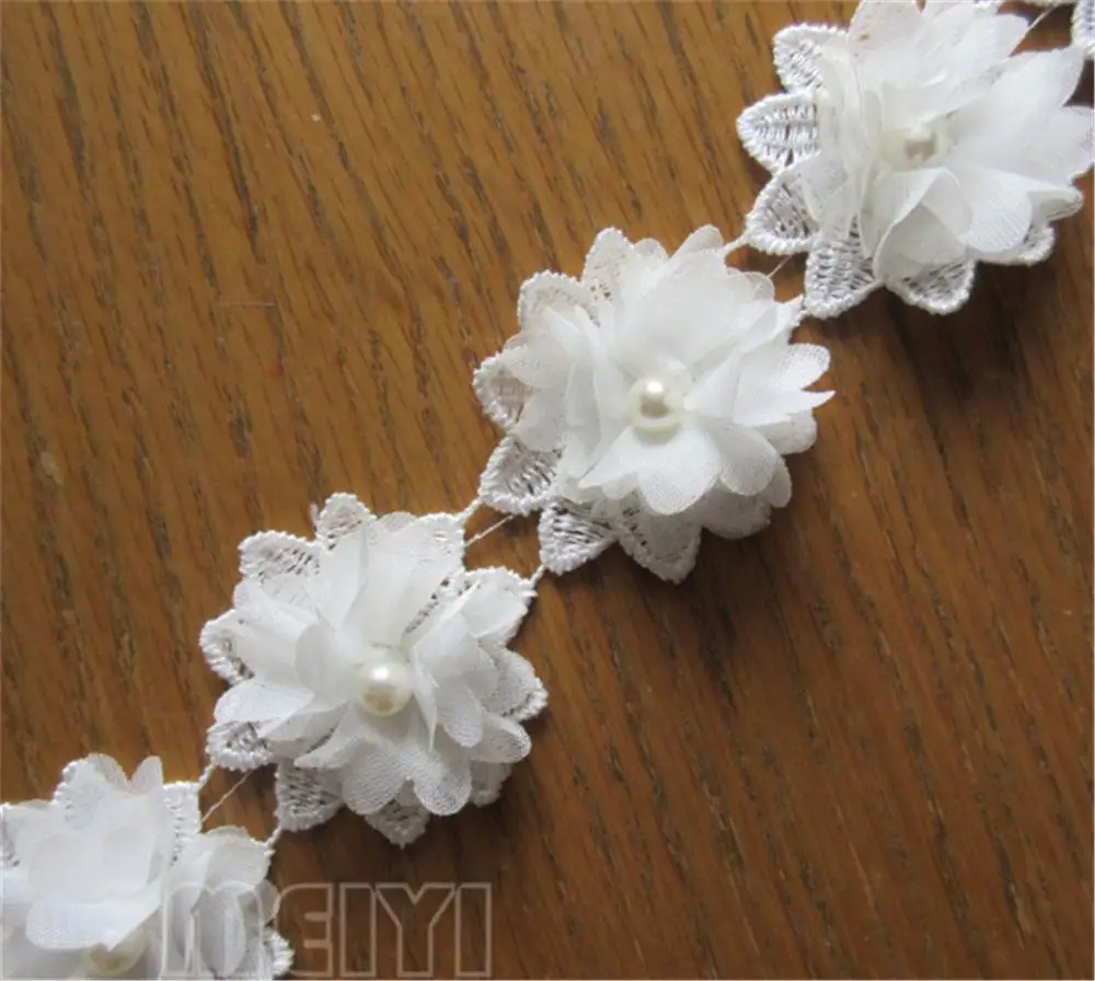 1yard Soluble 50mm Flower Pearl Chiffon Embroidered Lace Trim Ribbon Fabric Handmade DIY Sewing Craft For Costume Hat Decoration | Дом и сад