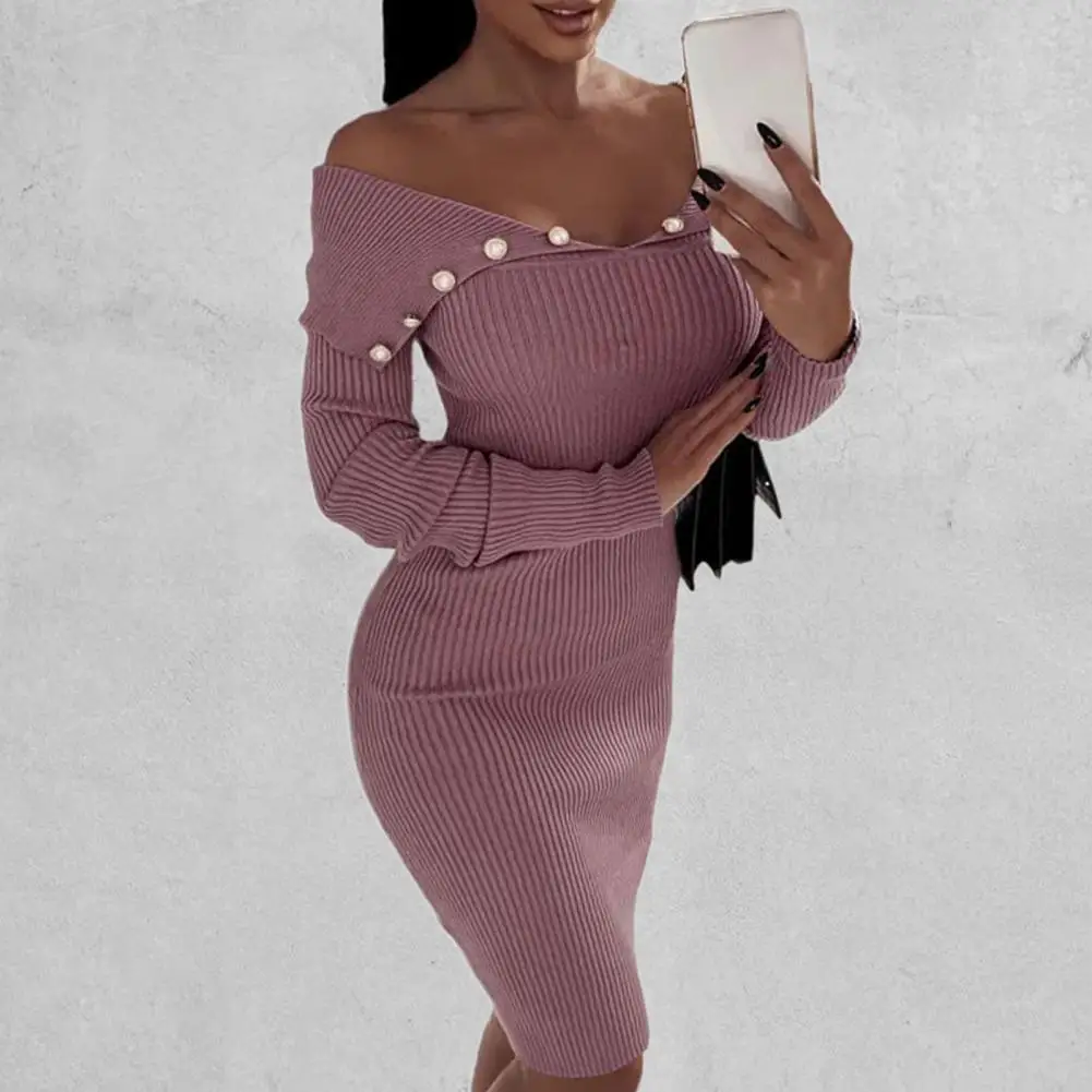 

Popular Slim Fit Fall Winter Dress Female Dress Ultra Soft Tight Waist