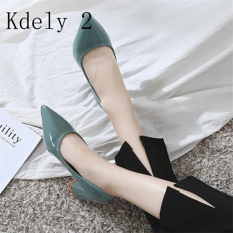 

2019 New Work Women Shoes Autumn Thick with Solid Color Shallow Mouth PU Set Toe High-heeled Woman Shoes