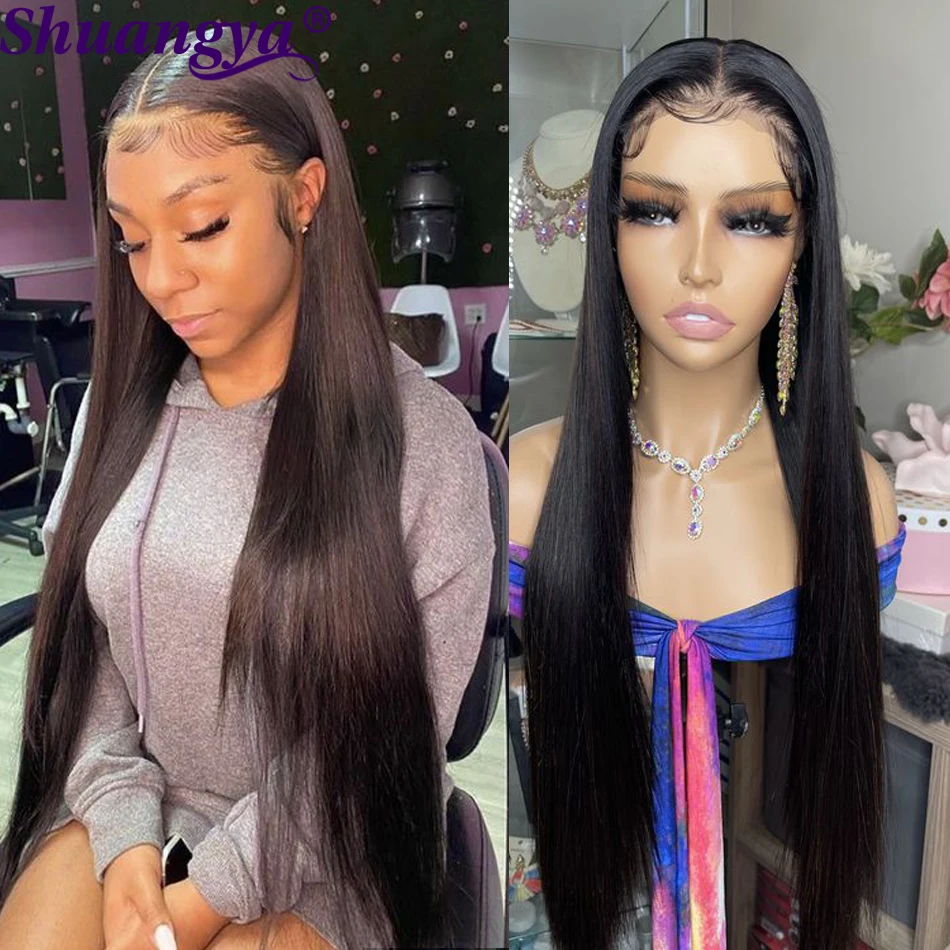 

Bone Straight 28 Inch Lace Front Wig Shuangya Hair 5X5 HD Lace Closure Wig Malaysian Remy Human Hair Lace Wig for Black Women