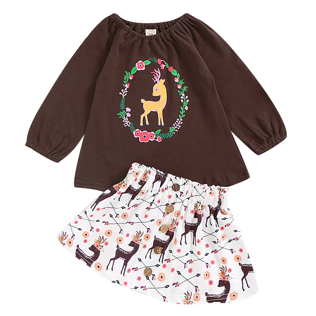 Puseky Топ с длинным рукавом и оленем для маленьких девочек платье юбка наряды