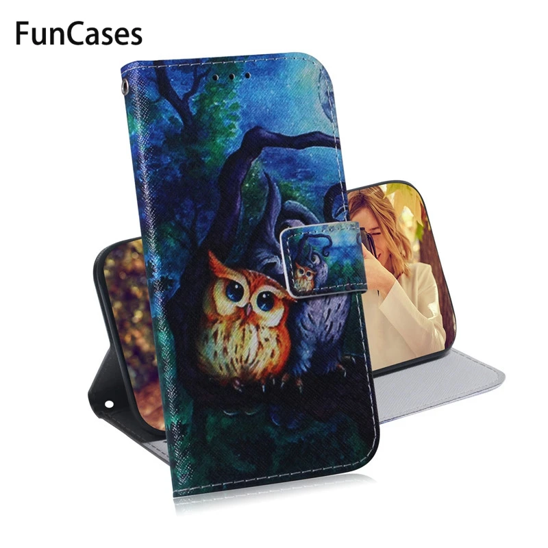 Flip Leather Case For Fundas Huawei Honor 20 Pro 8C 8X Coque Y5 Y6 Y9 2019 Cover Cartoon Owl Wallet Phone Cases | Мобильные телефоны