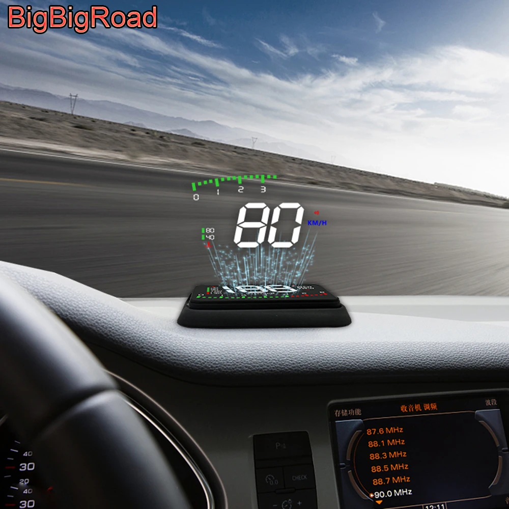

BigBigRoad Car Hud Display For Peugeot 2008 208 3008 301 308 408 5008 508 4008 206 207 307 Windshield Projector Overspeed Alarm