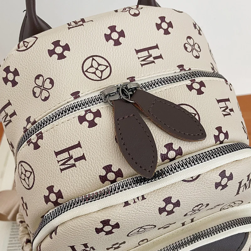 Frech Style Small Backpack For Women Classic Flower Printing Vintage Backpack PU Leather Fashion Designer Luxurious Backpack