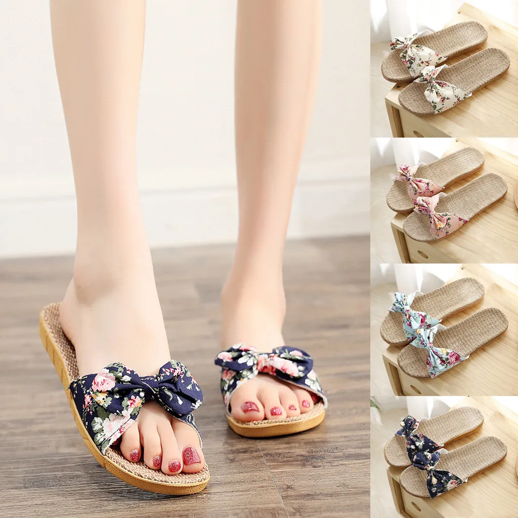 Женские льняные тапочки Летние повседневные шлепанцы пляжная обувь женские