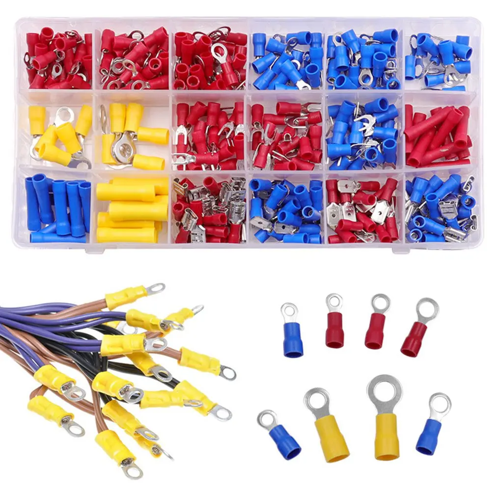 

300PCS Insulated Cable Connector Electrical Wire Crimp Spade Butt Ring Fork Set Ring Lugs Rolled Terminals Assorted Kit