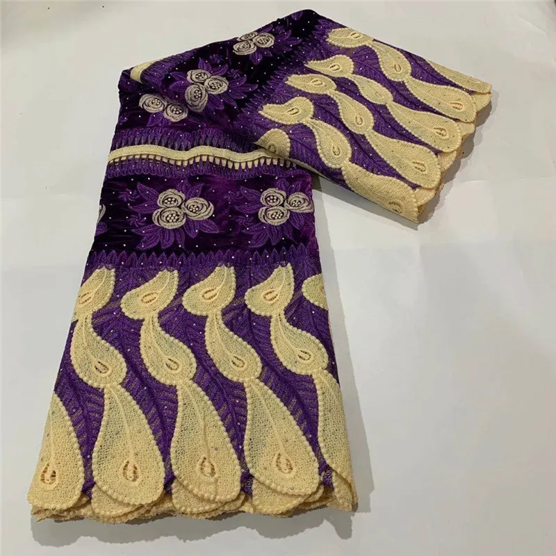 

New Arrival African velvet Lace Fabrics 2020 High Quality Nigerian Lace Fabric For Wedding purple Velvet Lace Fabric df12-78